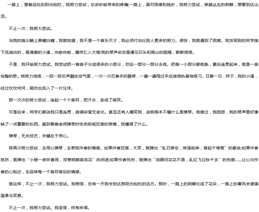 2019中考滿分作文：不止一次，我努力嘗試過
