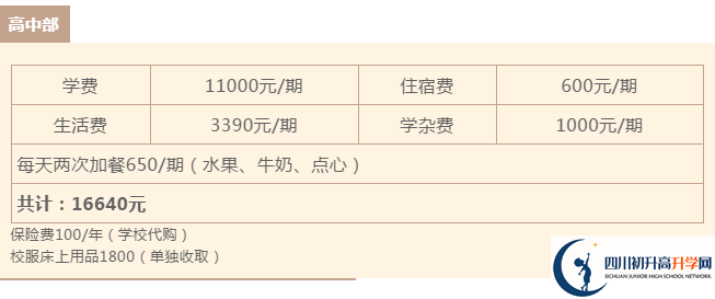 雅安北附實驗學校住宿費用是多少？